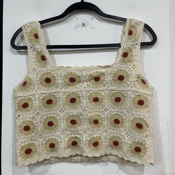 Rebellion Crochet Floral Granny Square Crop Tank Top Size Small Boho Festival - Picture 3 of 5